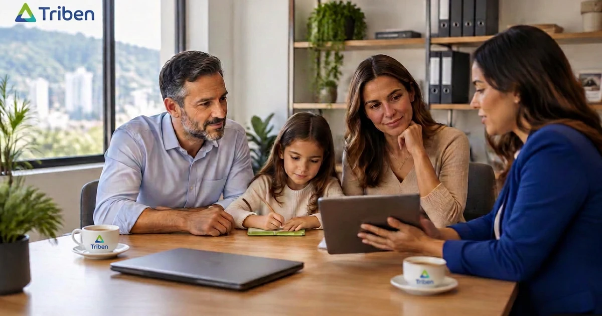 Empresário e familiares conversando com consultora sobre a contratação de um plano de saúde pelo CNPJ